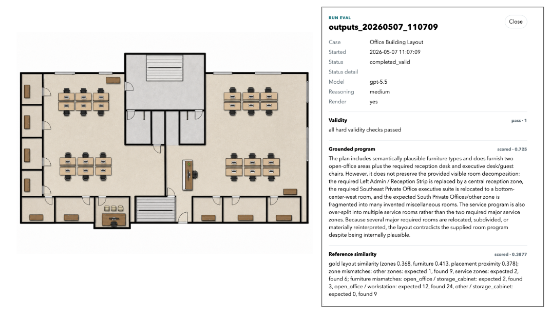 Run 15: valid rendered floorplan and trace viewer