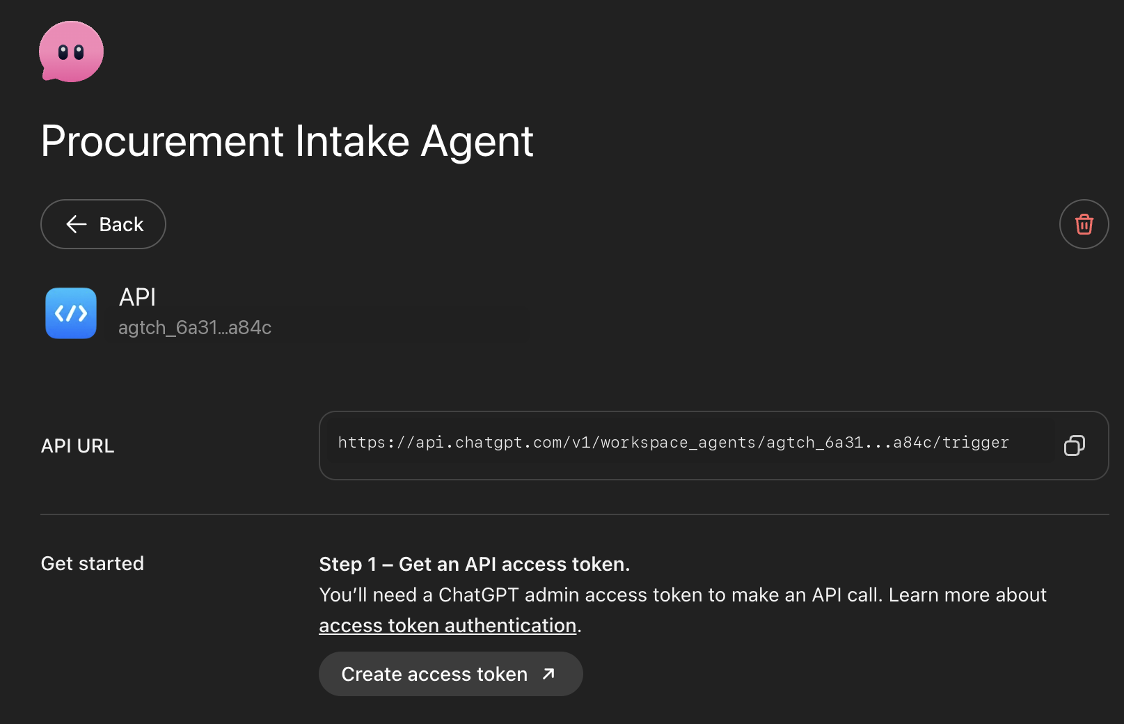 API channel with trigger ID