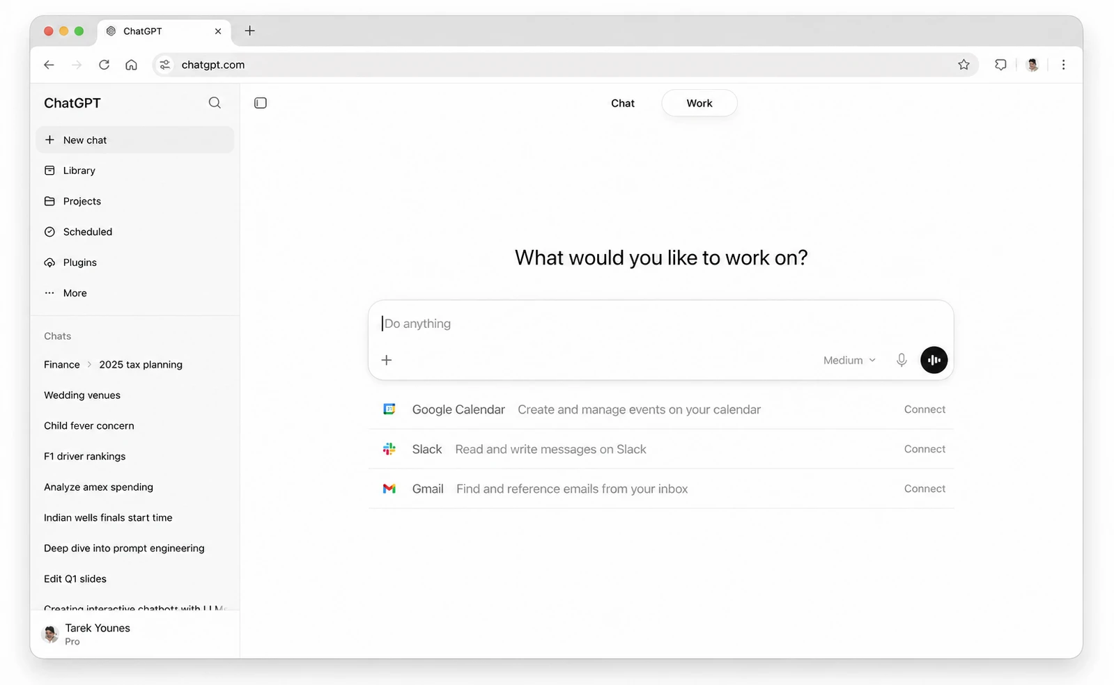 Work selected in ChatGPT on the web with installed plugin options