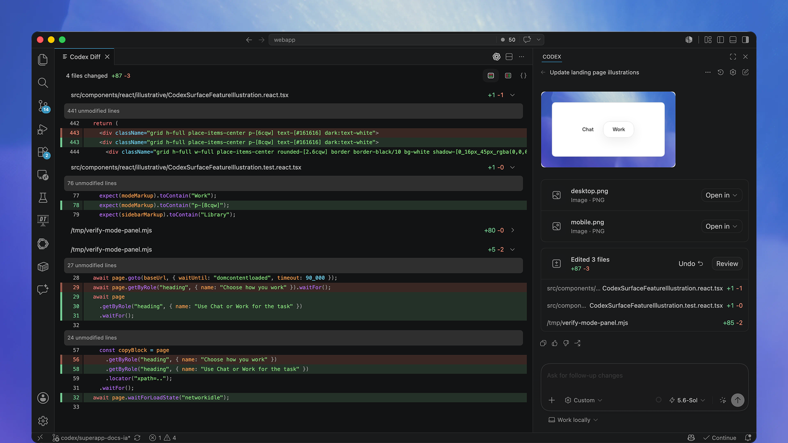 A Codex change ready to review in an IDE